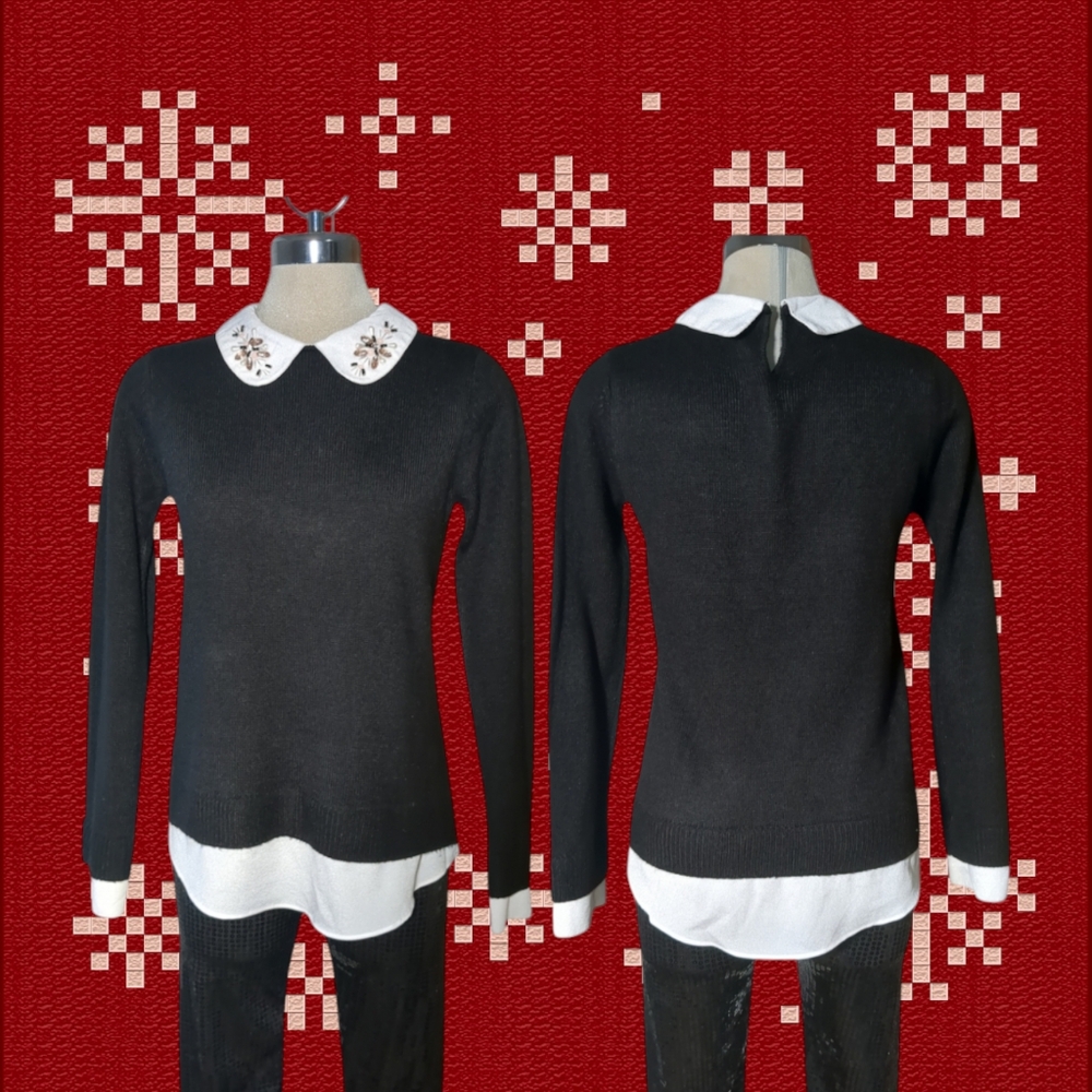 Ivanka Trump Luxury Black and White Long Sleeve Sweater Size SP